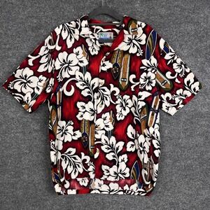 RJC Hawaii Mens Red Surfboard Aloha‎ Hawaiian Shirt Button Down Size M
